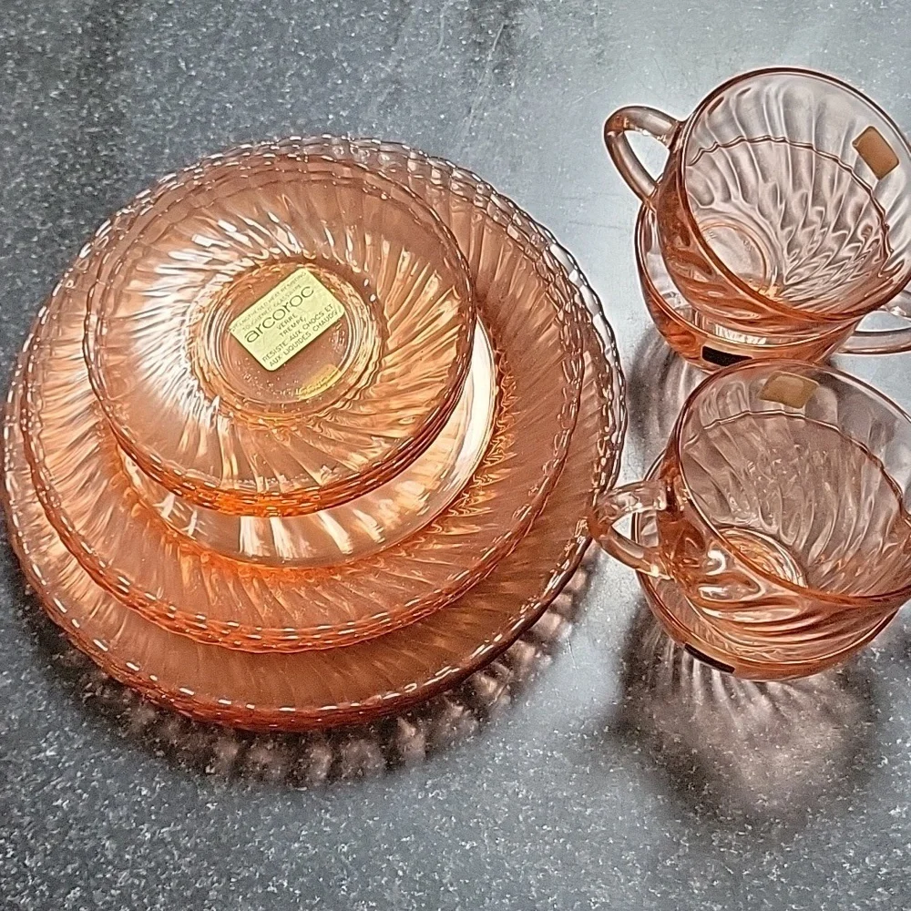 Vintage Arcoroc Dinne Set for 4 Rosaline Made France Midcentury Modern 16 Pieces